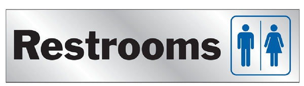 HY-KO Products 488 RESTROOMS Self Adhesive Vinyl Graphic, 2 in x 8 in, Blue Symbol/Silver
