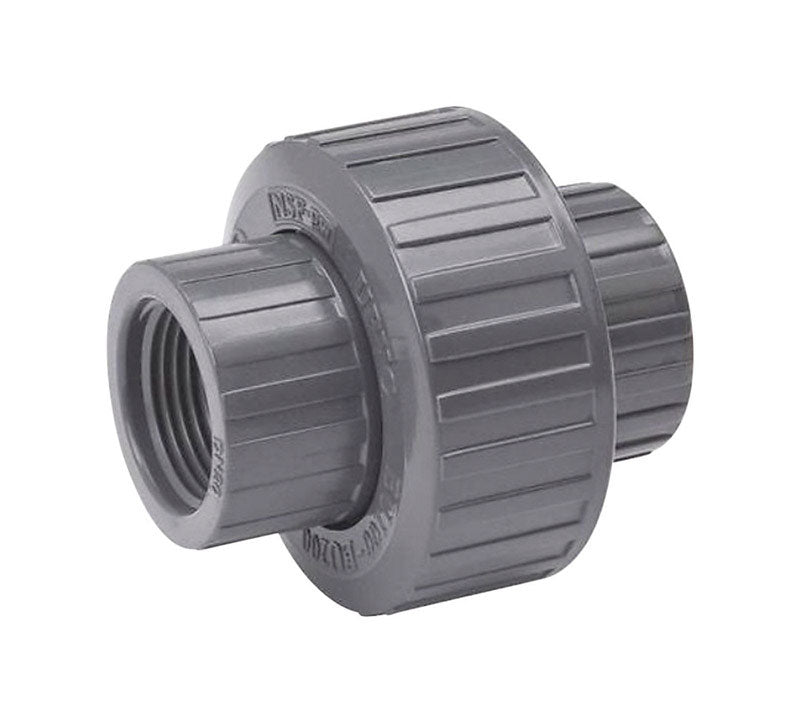 King Brothers Inc. U-0750-T PVC Pipe Fitting, 3/4-Inch Threaded Union, Schedule 80, EPDM O-ring, Gray, 3/4 Inch