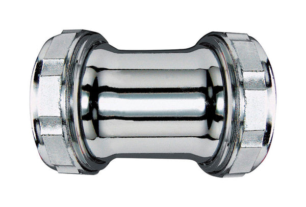 Plumb Pak PP134 Coupling Elbow with Nuts and Washers, 1-1/2 in Size, 22 Ga, Chrome Plated, Brass