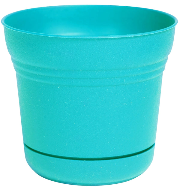 Bloem Saturn 5" Bermuda Teal Round Resin Planter Pot with Snap-in Saucer for Indoor and Outdoor Gardening SP0526