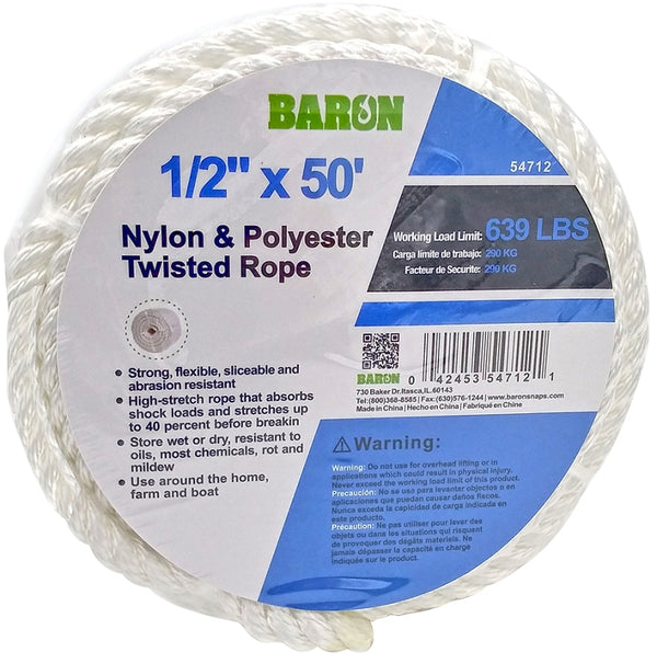 BARON MFG Rope Nylon TWST WHT 1/2INX50FT 54712