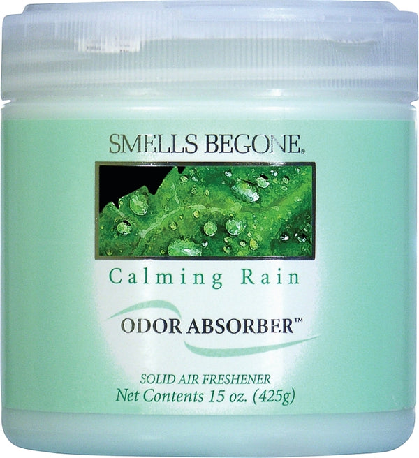 SMELLS BEGONE Air Freshener Odor Absorber Gel - Absorbs Odor from Bathrooms, Cars, Pet Areas, Boats & RVs - Made with Essential Oils - Calming Rain Scent - 15 Ounce 50516