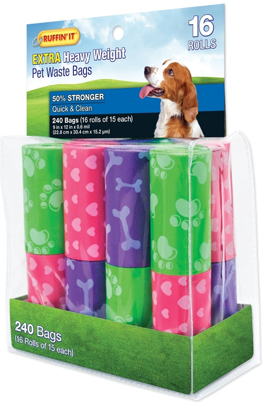 RHODE ISLAND TEXTILE 4767307 Dog Waste Assorted Color Bags44; 240 Count - 16 Rolls 19350