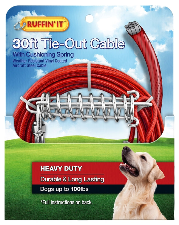 Ruffin' IT Heavy Duty 30 ft. Cable Tie-Out for Dogs, 1700# Strength for Dogs Up to 100 lbs., 30ft Cable, Mutli 7N29230