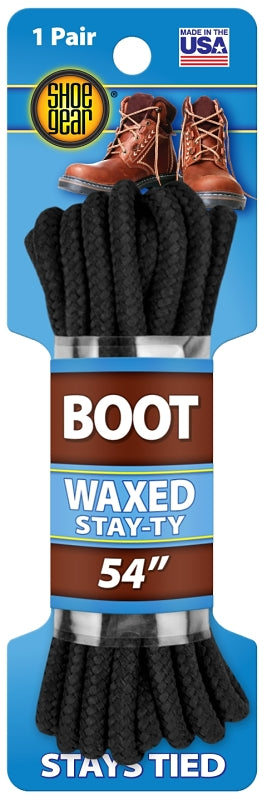 Shoe Gear Waxed Boot Laces, Black/Black, 54-Inch 1N311-34