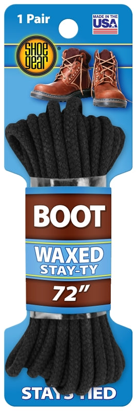 SHOE GEAR Waxed Boot Laces, Black/Black, 72-Inch 1N311-32
