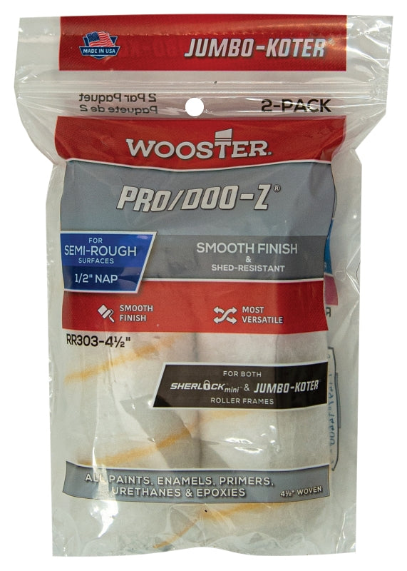Wooster Brush RR303-4 Pro/Doo-Z Jumbo-Koter Shed Resistant Paint Roller Cover, 1/2 in Nap, 4-1/2 in L, 3/4 in, 4.5 Inch RR303-4 1/2