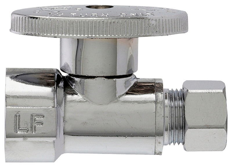 Plumb Pak PP20053LF 1/4 Turn Straight Shut-Off Valve, 1/2 X 3/8 In, Fip X Od, Body, Chrome Plated, 1/2" x 3/8"