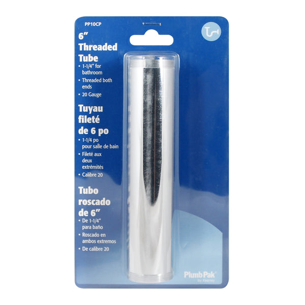 Plumb Pak PP10CP Extension Tube, 1-1/4 in Dia X 6 in L, Threaded Both Ends, 20 Ga, Chrome Plated