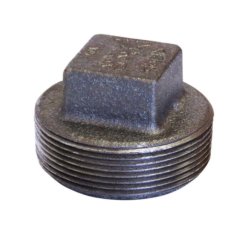 Anvil 8700159257, Malleable Iron Pipe Fitting, Square Head Plug, 1/2'' NPT Male, Black Finish