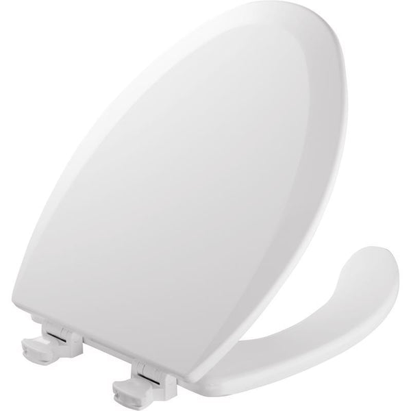 MAYFAIR 18440EC 000 Open Front Toilet Seat will Never Loosen and Easily Remove, ELONGATED, Durable Enameled Wood, White 1440EC-000