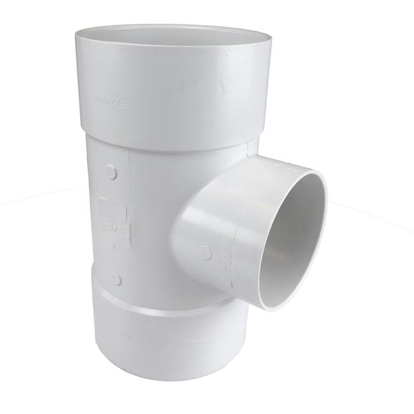 NDS 64P01 PVC S&D Tee, 6-Inch, for Hub X Hub X 4-Inch Hub Solvent-Weld Connections, for use with 6-Inch and 4-Inch Sewer and Drain Pipe, White
