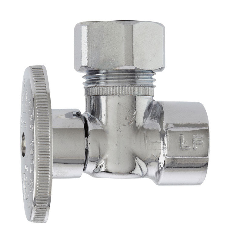 Plumb Pak PP51-1PCLF 1/4 Turn Angle Shut-Off Valve, 1/2 X 1/2 In, Fip X Od, Body, Chrome Plated, 1/2" x 1/2"