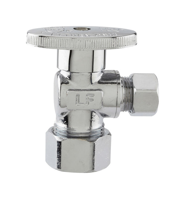 Plumb Pak PP61PCLF 1/4 Turn Angle Shut-Off Valve, 1/2 X 3/8 In, Nominal Compression X Od, Body, Chrome Plated, 1/2" x 3/8"