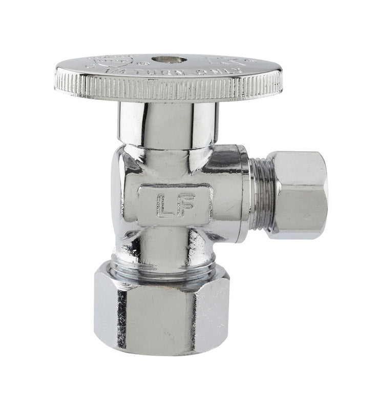 Plumb Pak PP61PCLF 1/4 Turn Angle Shut-Off Valve, 1/2 X 3/8 In, Nominal Compression X Od, Body, Chrome Plated, 1/2" x 3/8"