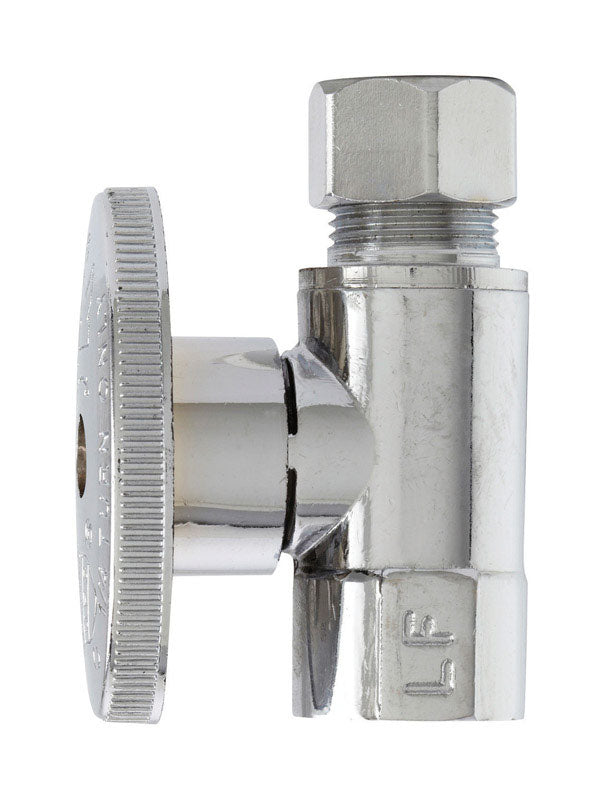 Plumb Pak PP52PCLF 1/4 Turn Straight Shut-Off Valve, 3/8 X 3/8 in, Fip X Od, Body, Chrome Plated, 3/8" x 3/8"
