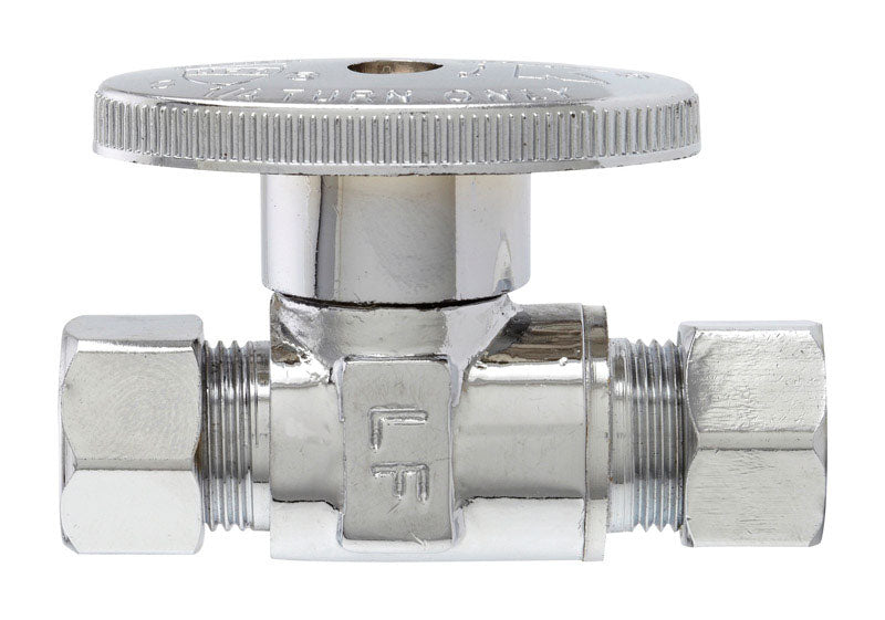 Plumb Pak PP2071LF Quarter Turn Straight Stop Valve, 3/8 X 3/8 X Compression, Chrome Plated, Brass