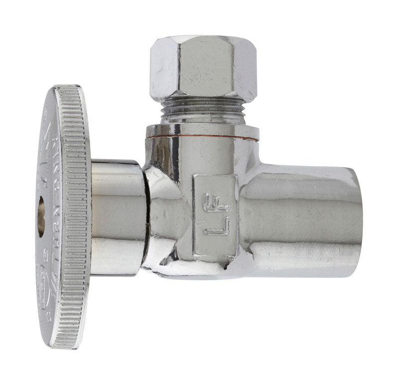 Plumb Pak PP60PCLF Quarter Turn Angle Stop Valve, 1/2 X 3/8 In, Sweat X Compression, Brass, Chrome Plated, 1/2" x 3/8"