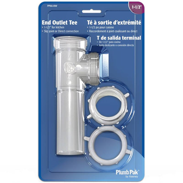 Plumb Pak PP66-8W Master End Outlet Tee And Tailpiece With Baffle, 1-1/2 In, Slip/Direct, Plastic, No Size, White
