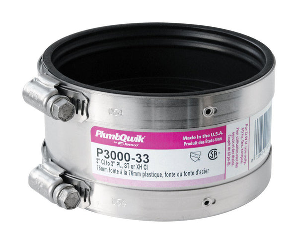 Fernco P3000-33 Coupling CI to PVC, Steel 3" x 3"