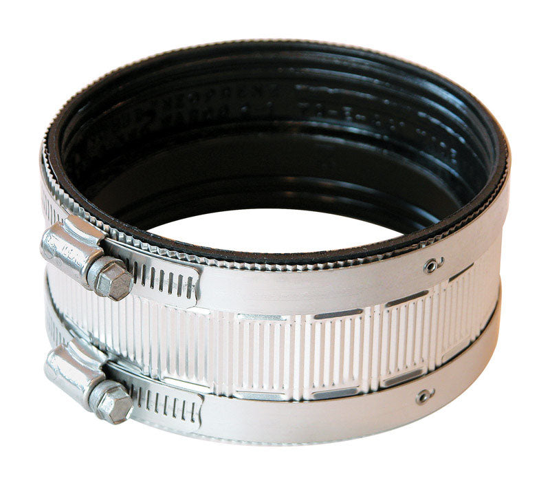 Fernco 4 in. Hub x 4 in. Dia. x 3 in. L Hub Neoprene Rubber No Hub Coupling