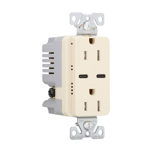 Eaton TRUSBC15V-BOX USB-C Charger with Duplex Receptacle, Ivory