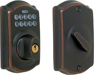 Schlage BE365 V CAM 716 Camelot Keypad Deadbolt, Electronic Keyless Entry Lock, Aged Bronze