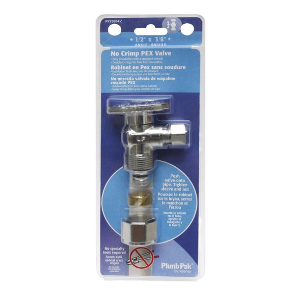 Plumb Pak Quarter Turn No Crimp PEX Angle Valve, 1/2'' Comp x 3/8'' O.D., Chrome PP2886EZ