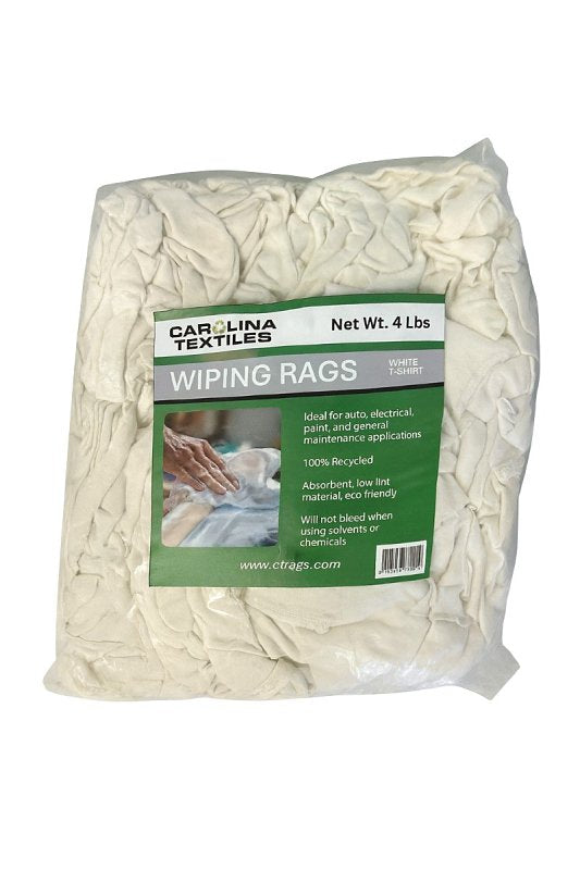 4 Lb Bag Recycled White Knit Rags - White T-Shirt Material Wiping Cloths, No Logos, Non-Bleed, Economical Rags for Auto, Paint, Electrical and General Maintenance