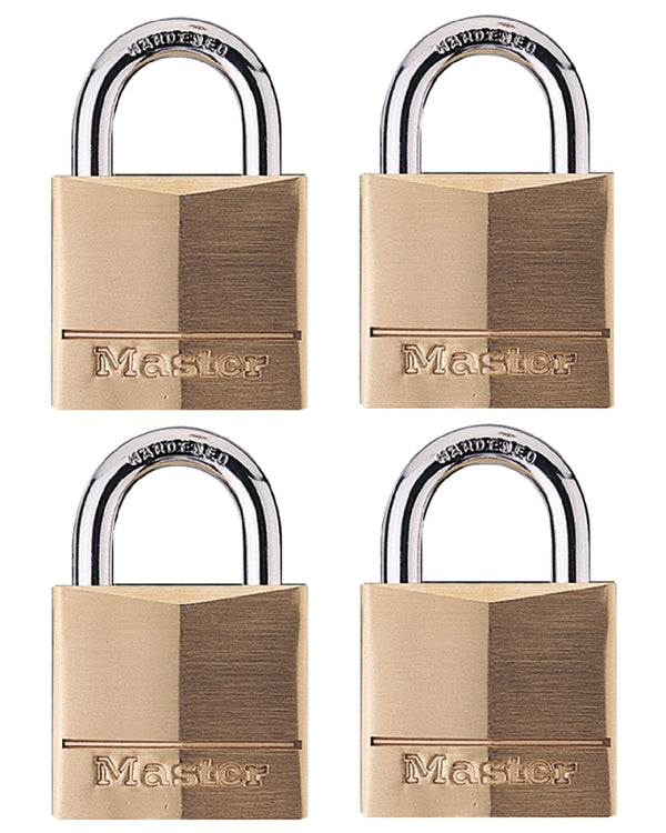 Master Lock 140Q Solid Padlocks, 4 Pack, Keyed-Alike, Brass, Silver