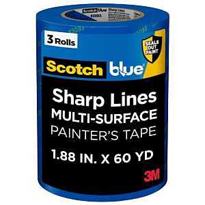 ScotchBlue Sharp Lines Multi-Surface Painter's Tape, 1.88 Inches x 60 Yards, 3 Rolls, Blue, Paint Tape Protects Surfaces and Removes Easily, Edge-Lock Painting Tape for Indoor and Outdoor Use