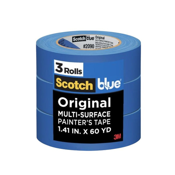 ScotchBlue Sharp Lines Multi-Surface Painter's Tape, 1.41 Inches x 60 Yards, 3 Rolls, Blue, Paint Tape Protects Surfaces and Removes Easily, Edge-Lock Painting Tape for Indoor and Outdoor Use 2093-36AC3