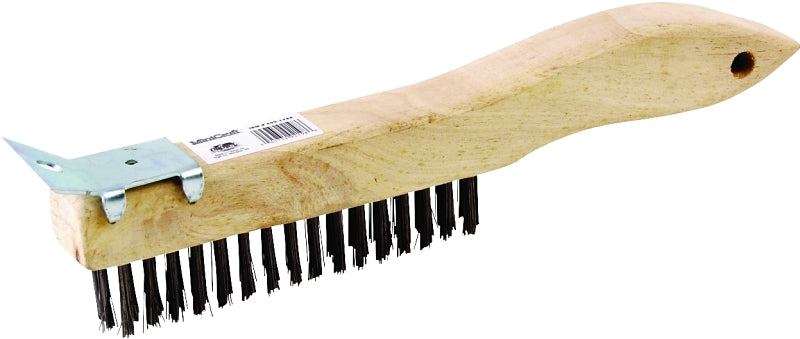 MINTCRAFT WB01416S ProSource Wire Brush with Scraper, Steel Trim, Hardwood Handle