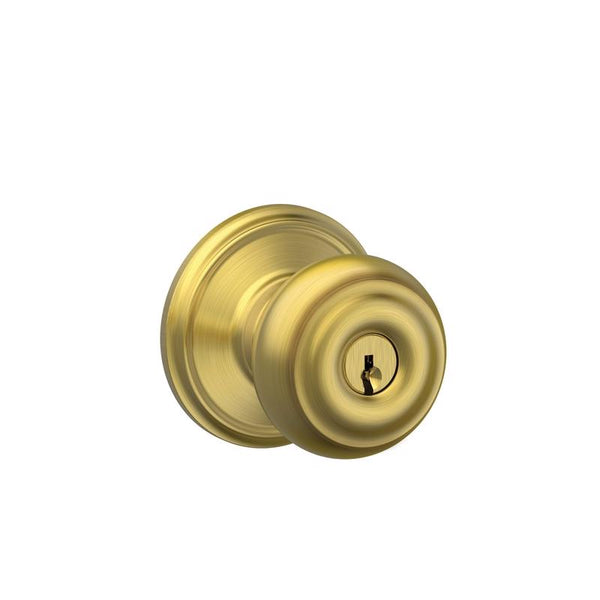 Schlage Satin Brass Georgian Keyed Entry Knob F51VGEO608