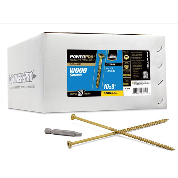 Hillman Power Pro 967784 Wood Screws, #10 x 5'', Premium Outdoor Deck Screws, Rust Resistant, Epoxy Coated Bronze, 750pcs Box 967784V4