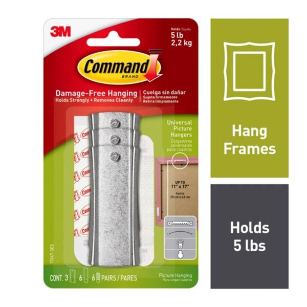 Command Universal Frame Hanger, Decorate Damage-Free, Large, 3 hangers, 6 strips, 6 frame stabilizer strips (17047-3ES),White