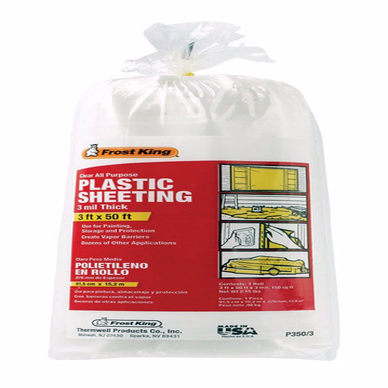 Frost King P350/3 Polyethylene Sheeting, 3' x 50 ' x 3 mil, Clear