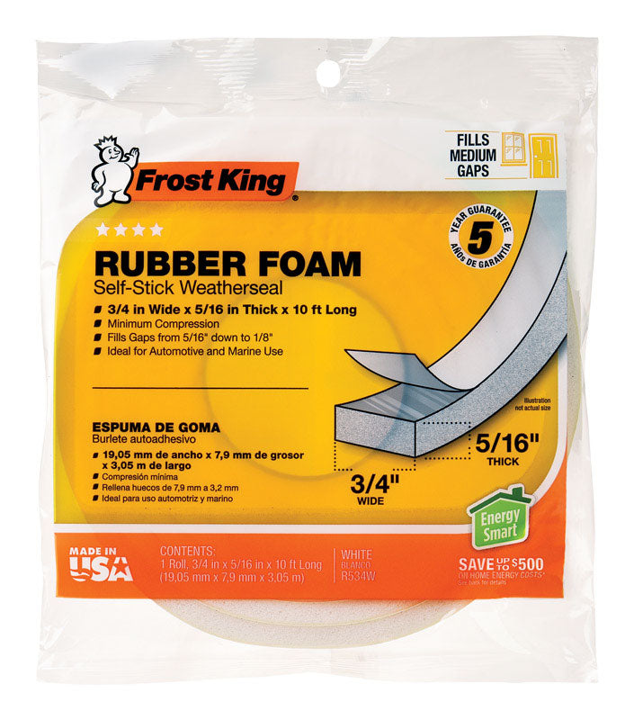 Frost King R534WH Sponge Rubber Foam Tape 5/16-Inch, White