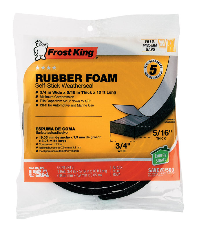 Frost King Available R534H Sponge Rubber Foam Tape 5/16-Inch, Black, 3/4" W, 5/16" T, 10 ft L