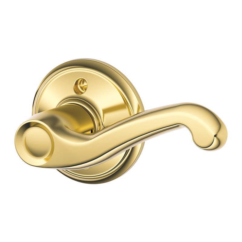 SCHLAGE Flair Right Handed Lever Non-Turning Lock, Bright Brass (F170 V FLA 605 RH)