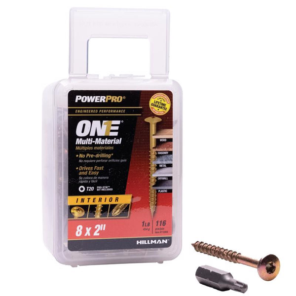 Hillman Power Pro 116959 Multi-Material Screws, 2 inches, Yellow, 116 Piece