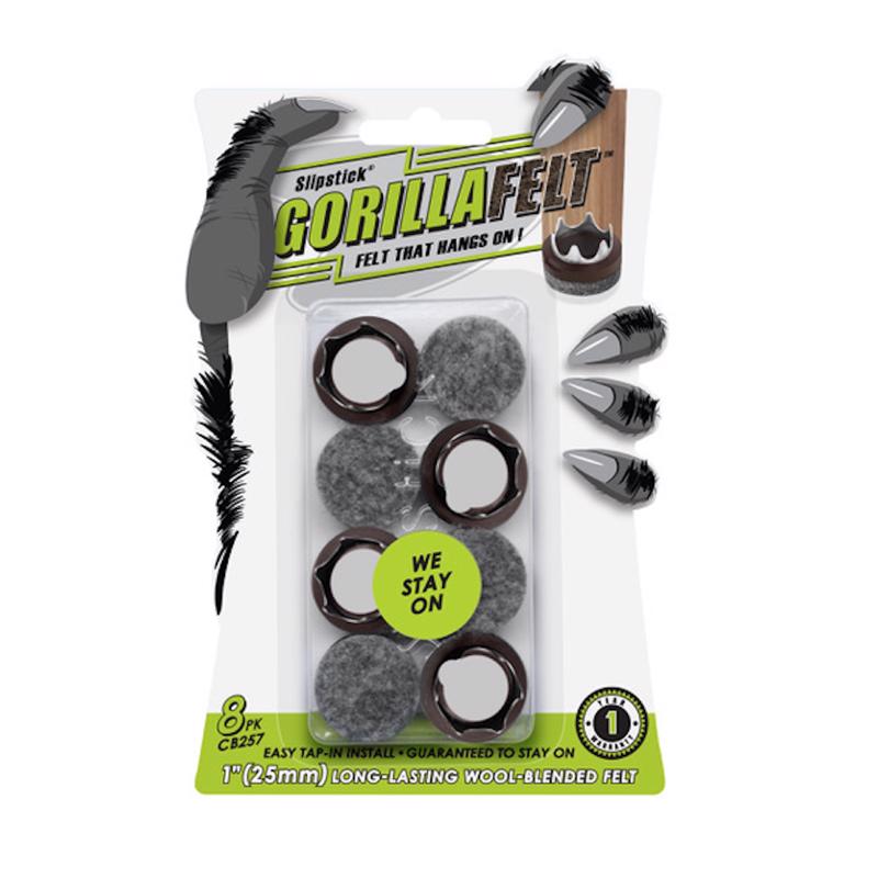 GorillaFelt CB257 Chair Leg Floor Protectors/Felt Glides (Set of 8) Tap On Felt Furniture Pads Guaranteed to Stay On, 1 Inch Round Sliders