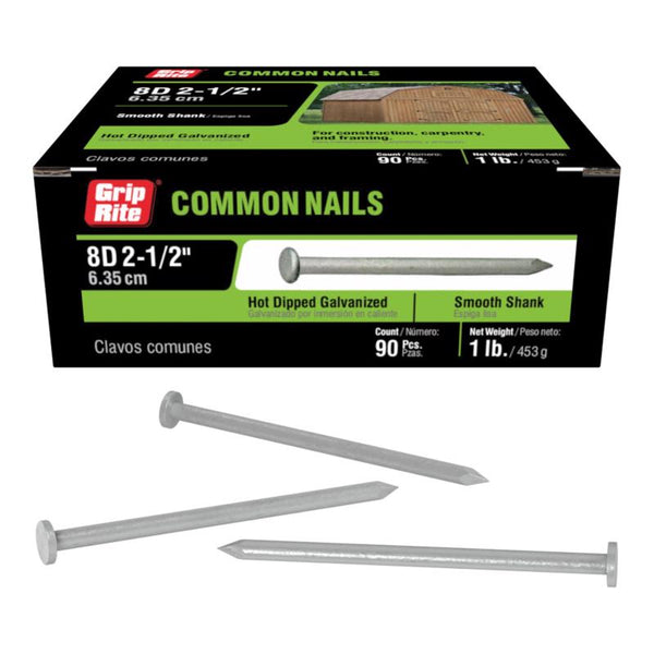 Grip-Rite 8D 2-1/2 in. Common Bright Steel Nail Round 1 lb. - Case of: 12;12 8HGC1