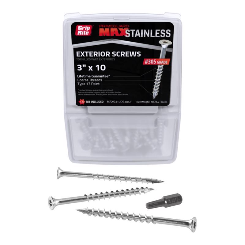 Grip Rite MAXS310DS3051#10 x 3 in. 305 Stainless Steel Star Bugle Head Deck Screw (1 lb. Pack)