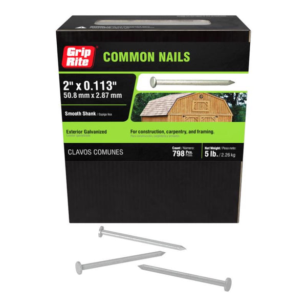 Grip-Rite 6HGC5 2 in 6D hot-dipped galvanized flat head common nails, gray