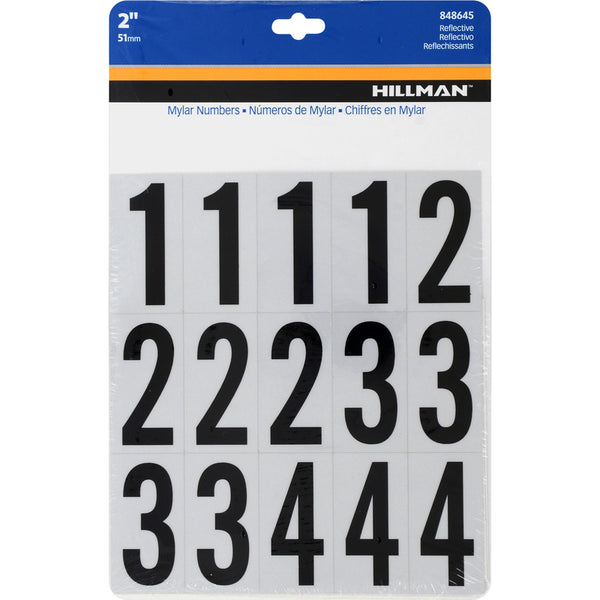 Hillman 2 in. Reflective Black Mylar Self-Adhesive Number Set 0-9 35 pc. - Case of: 6;6 848645
