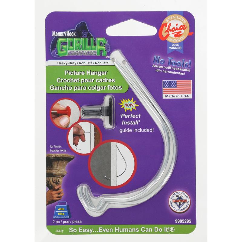 Monkey Hook Gorilla Grade Galvanized Silver Picture Hanger 40 lb. 2 pk - Total Qty: 12