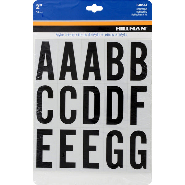 Hillman 2 in. Reflective Black Mylar Self-Adhesive Letter Set A-Z 63 pc - Case Of: 66 848644 (6-Pack)