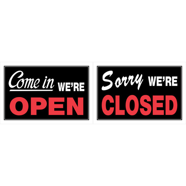 Hillman Group 839916 8 x 12 in. Red & Black Plastic Yes were Open & Sorry were Closed Sign - 6 Piece6