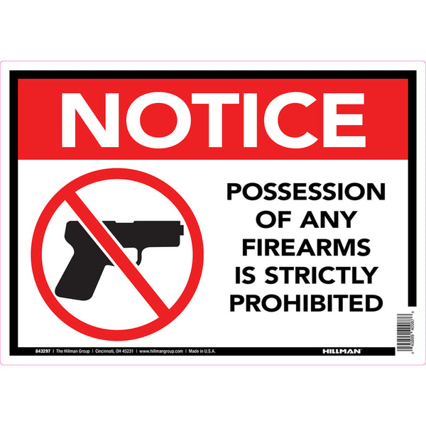Hillman Group 843297 10 x 14 in. White Aluminum Firearms Prohibited Sign - 6 Piece6